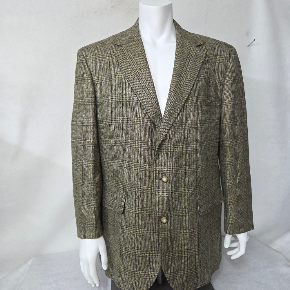 Vtg Corbin Sport Coat Mens 48R Glen‎ Plaid Blazer Jacket Wool Linen Tweed Blend